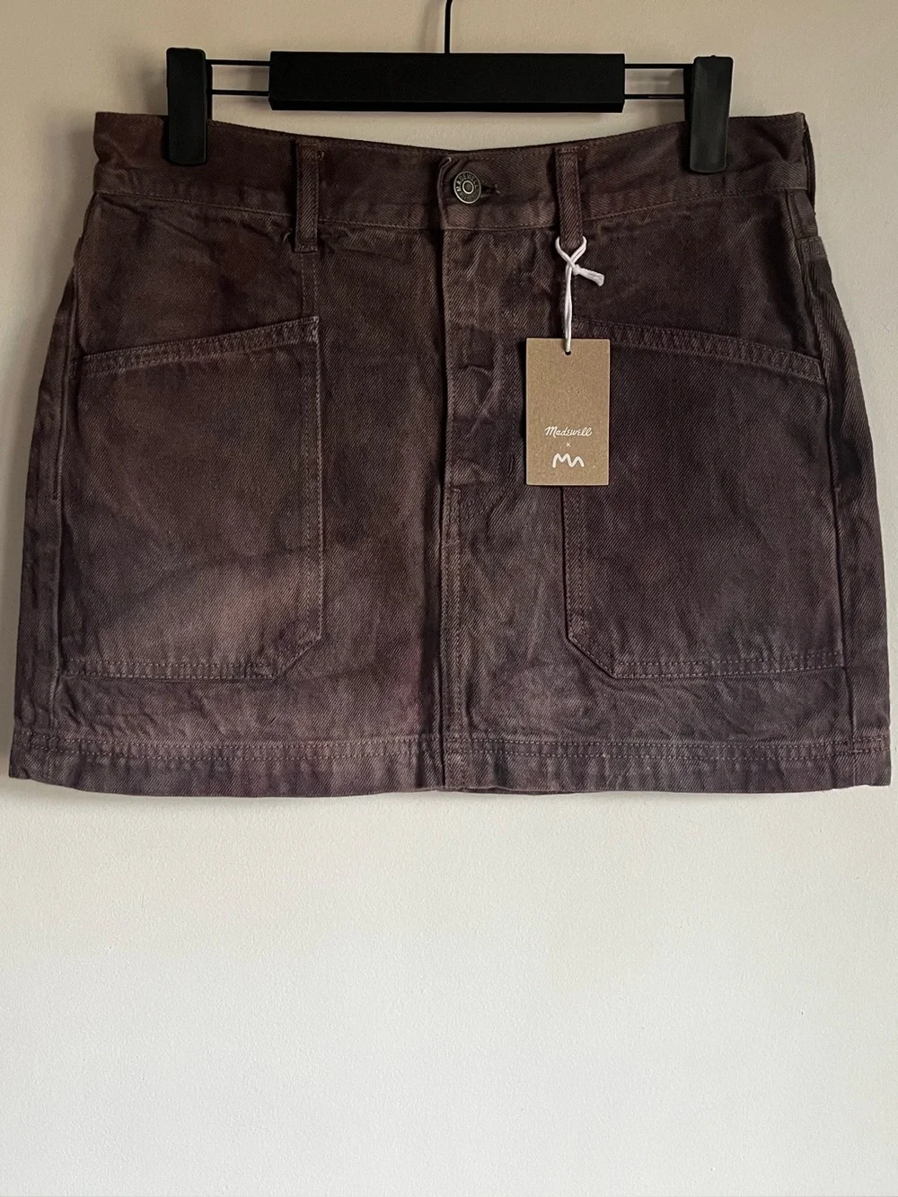Madewell MN Dye Studio Denim Patch Pocket Utility Mini Skirt Size 25 Fig NO931
